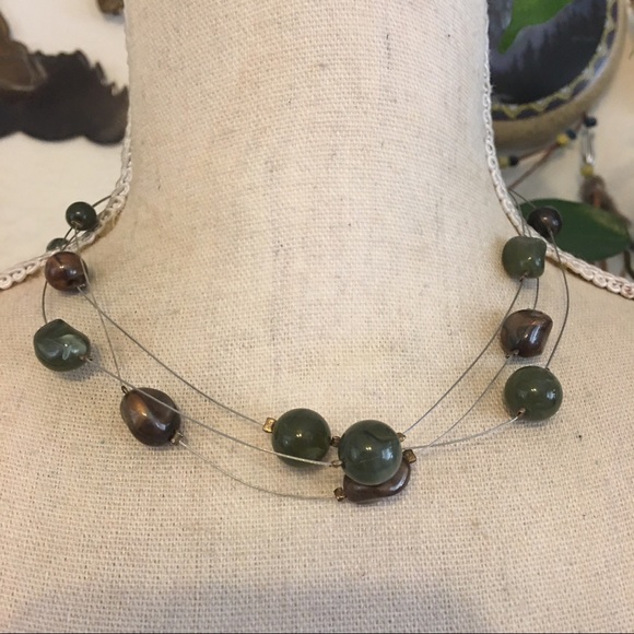 Forest tones resin floating bead jewelry set - Picture 1 of 10